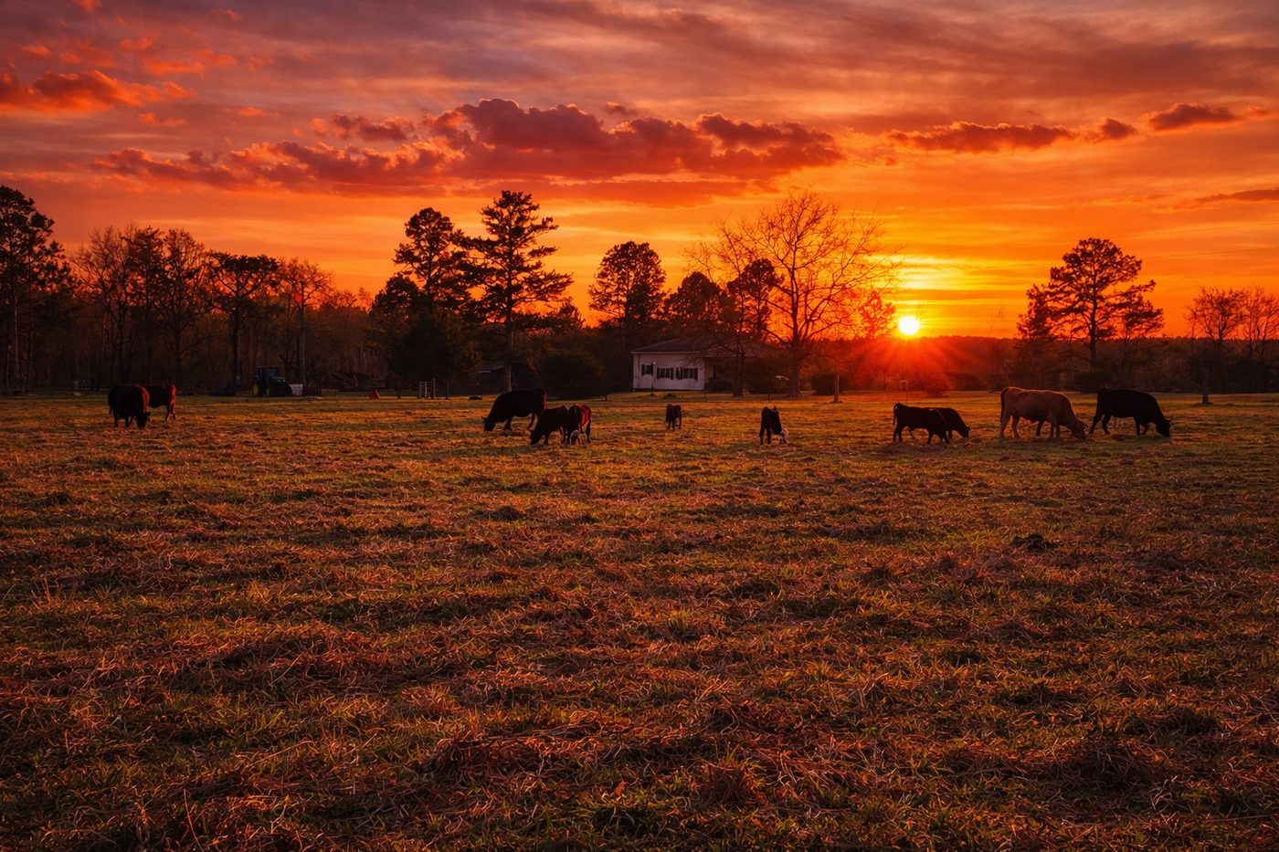 Sunset over cattle grazing at DLS Farms
